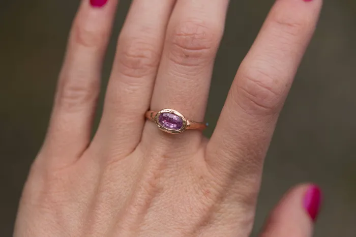 Pink Sapphire Rose Gold Ring Hand carved rose gold ring in recycled gold pink sapphire Unique Engagement Ring by Anueva Jewelry Anueva Jewelry Rings