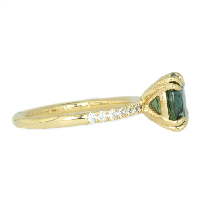PreStyled Sets 276ct Round Teal Nigerian Sapphire Double Prong Solitaire with Diamonds in 18k Yellow Gold Anueva Jewelry