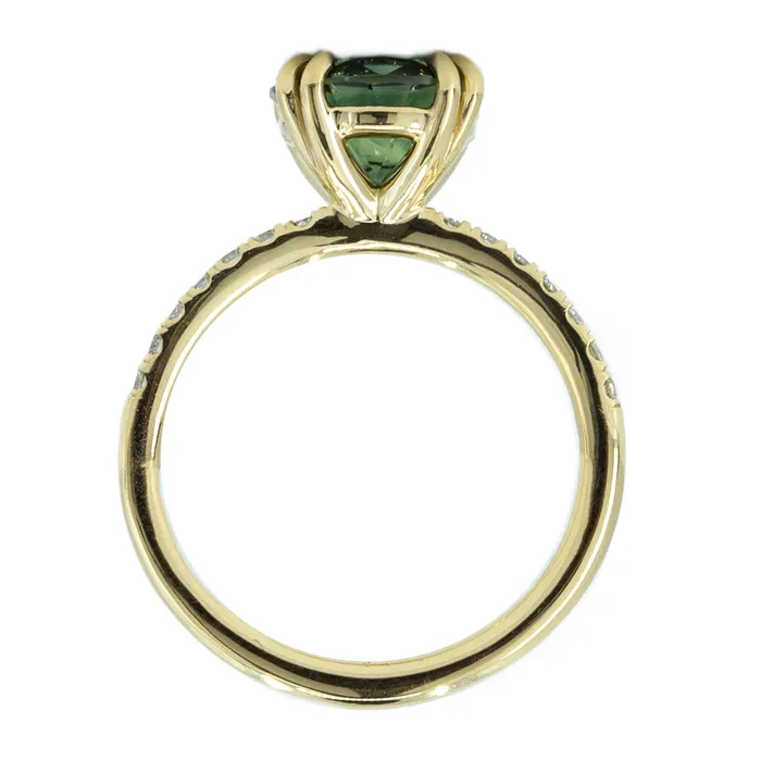 PreStyled Sets 276ct Round Teal Nigerian Sapphire Double Prong Solitaire with Diamonds in 18k Yellow Gold Anueva Jewelry
