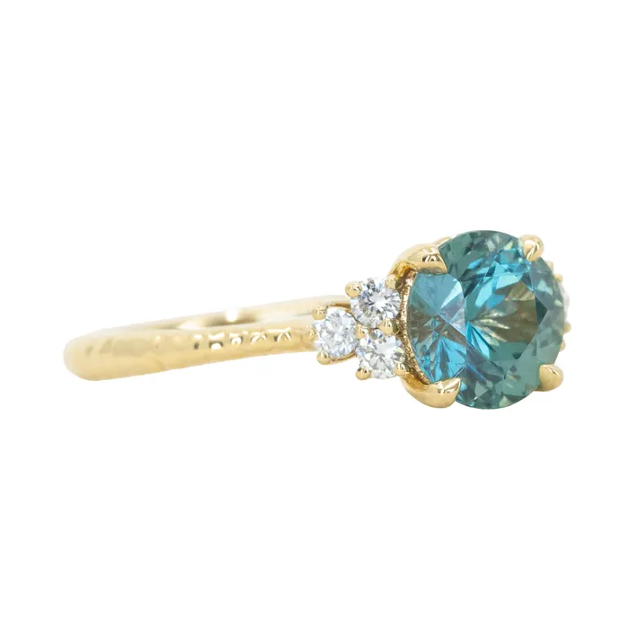 Rings Anueva Jewelry 158ct Round Blue Montana Sapphire and Diamond Cluster Ring in 18k Yellow Gold with Diamonds