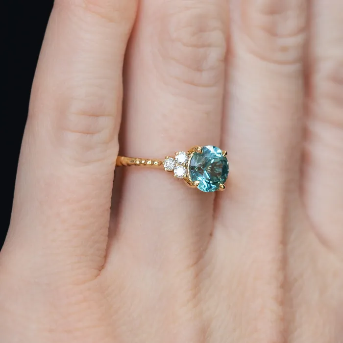 Rings Anueva Jewelry 158ct Round Blue Montana Sapphire and Diamond Cluster Ring in 18k Yellow Gold with Diamonds