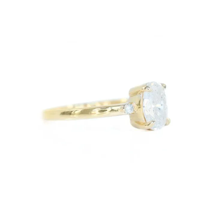 Rings Anueva Jewelry 1ct Oval White Diamond dainty threestone ring in 14k Yellow Gold