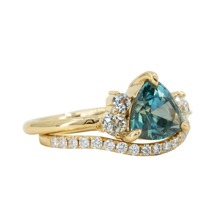 Rings Anueva Jewelry 213ct Trillion Montana Sapphire Low Profile Antique Diamond Cluster Ring Set in 18K Yellow Gold