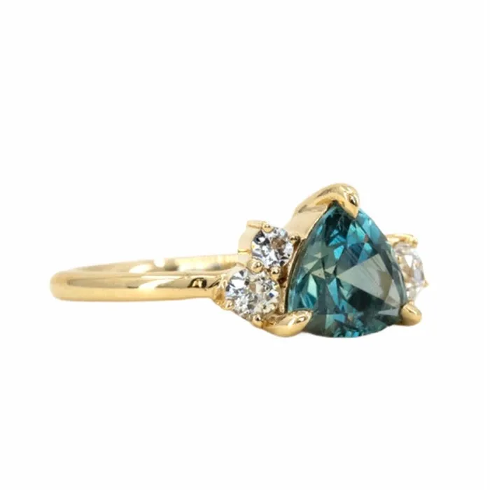 Rings Anueva Jewelry 213ct Trillion Montana Sapphire Low Profile Antique Diamond Cluster Ring Set in 18K Yellow Gold