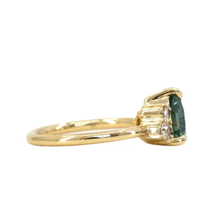 Rings Anueva Jewelry 213ct Trillion Montana Sapphire Low Profile Antique Diamond Cluster Ring Set in 18K Yellow Gold