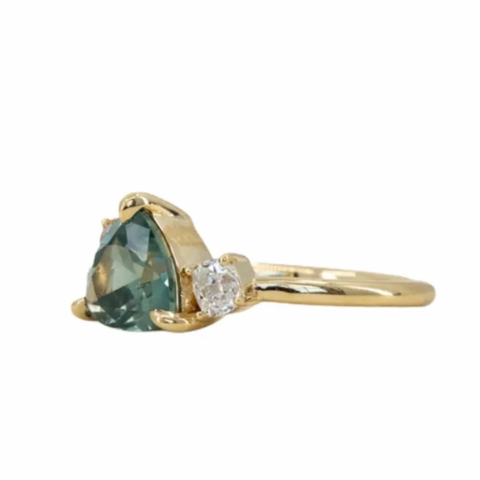 Rings Anueva Jewelry 213ct Trillion Montana Sapphire Low Profile Antique Diamond Cluster Ring Set in 18K Yellow Gold