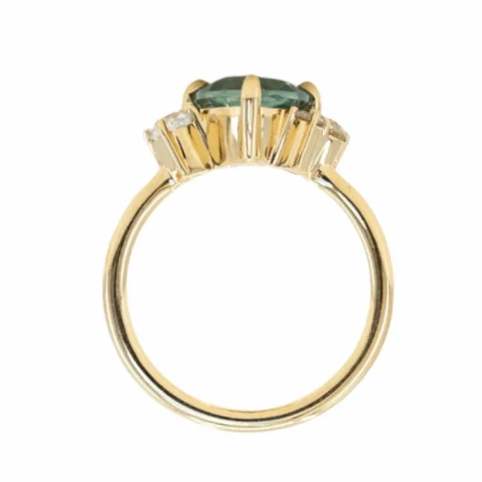 Rings Anueva Jewelry 213ct Trillion Montana Sapphire Low Profile Antique Diamond Cluster Ring Set in 18K Yellow Gold