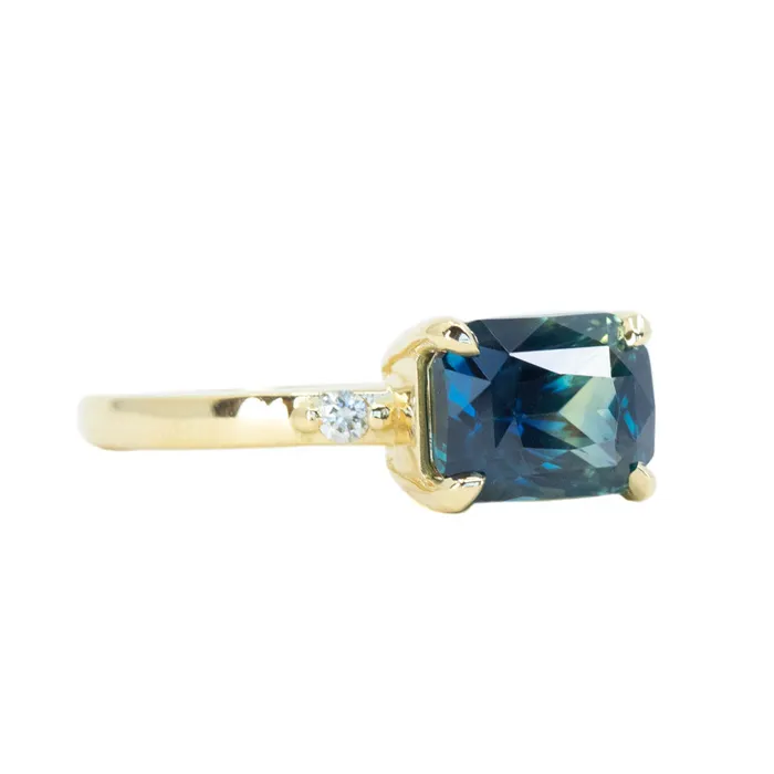 Rings Anueva Jewelry 312ct EastWest Parti Sapphire and Diamond Low Profile Ring in 18k Yellow Gold
