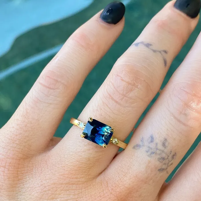 Rings Anueva Jewelry 312ct EastWest Parti Sapphire and Diamond Low Profile Ring in 18k Yellow Gold
