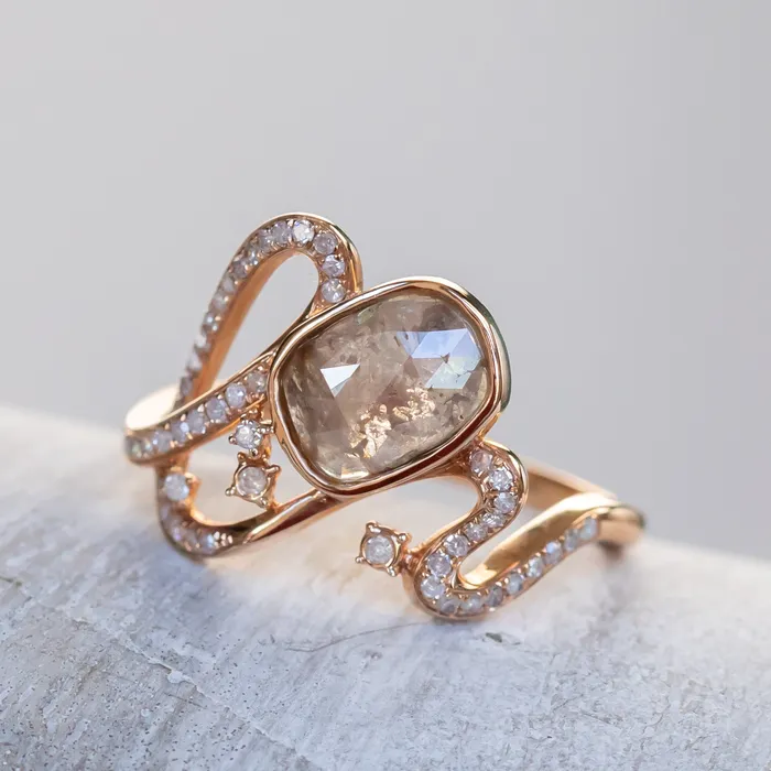Rings Discovery Gems Funky Rustic Diamond Ring in 18k Rose Gold