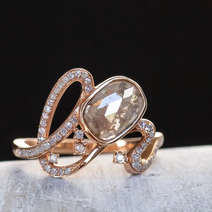 Rings Discovery Gems Funky Rustic Diamond Ring in 18k Rose Gold