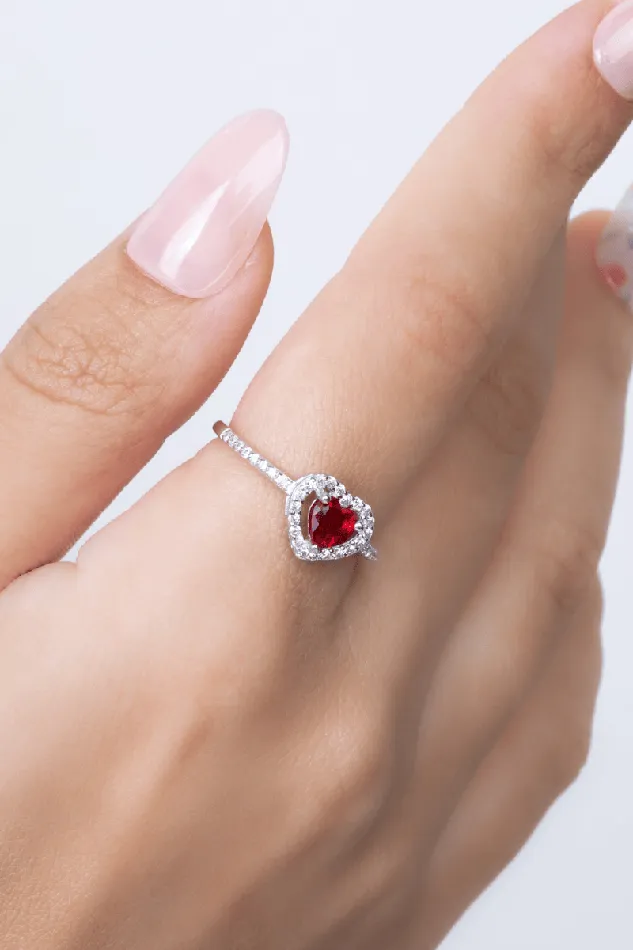 Rings KOAY Silver Store Zircon Red Heart 01 Ring