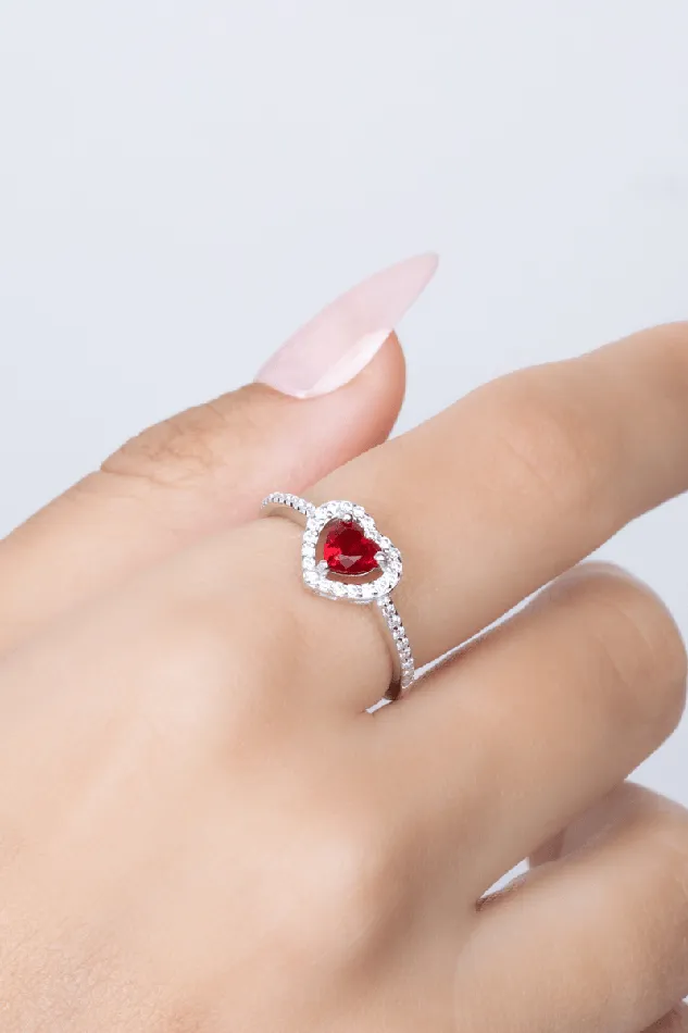 Rings KOAY Silver Store Zircon Red Heart 01 Ring