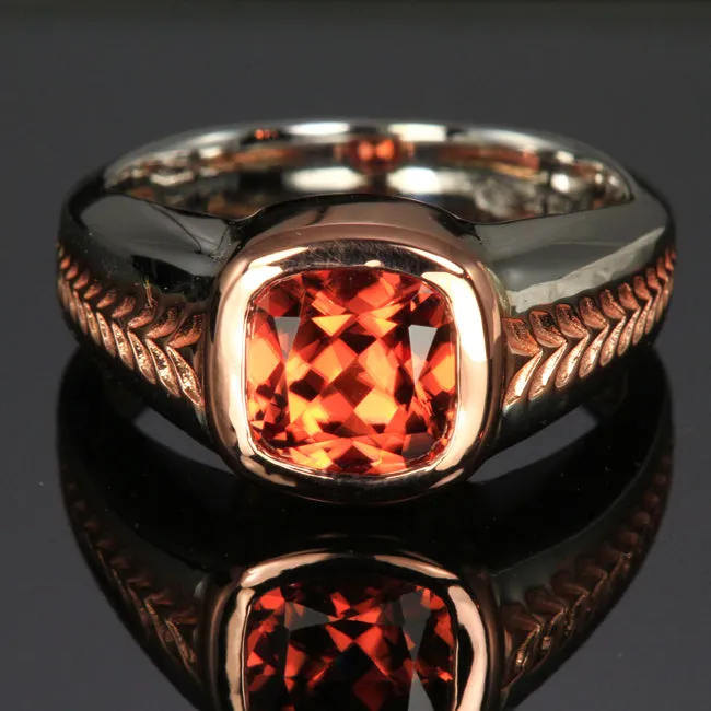 Rings Moriartys Gem Art 14K White and Rose Gold Mens Square Cushion Imperial Zircon Ring