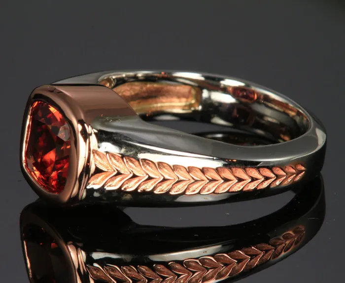 Rings Moriartys Gem Art 14K White and Rose Gold Mens Square Cushion Imperial Zircon Ring