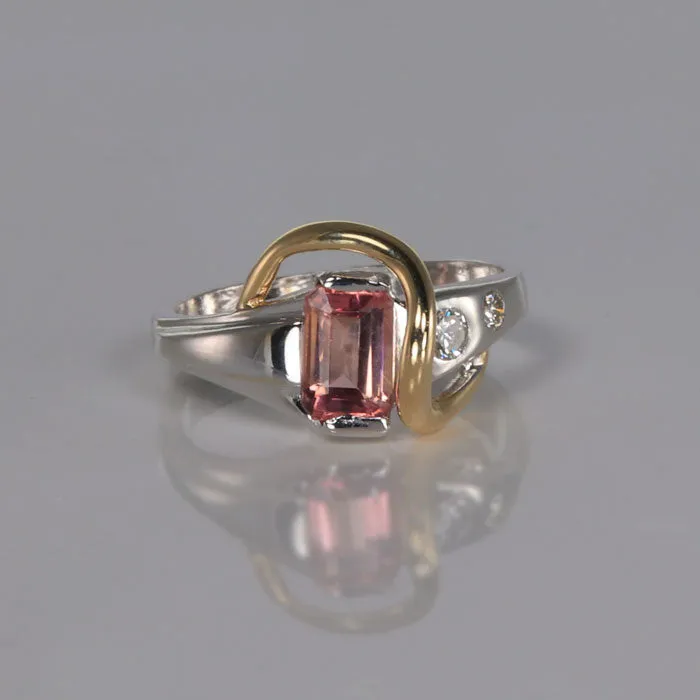 Rings Moriartys Gem Art 14K White and Yellow Gold Pink Tourmaline and Diamond Ring Rings Moriartys Gem Art 14K White and Yellow Gold Pink Tourmaline and Diamond Ring
