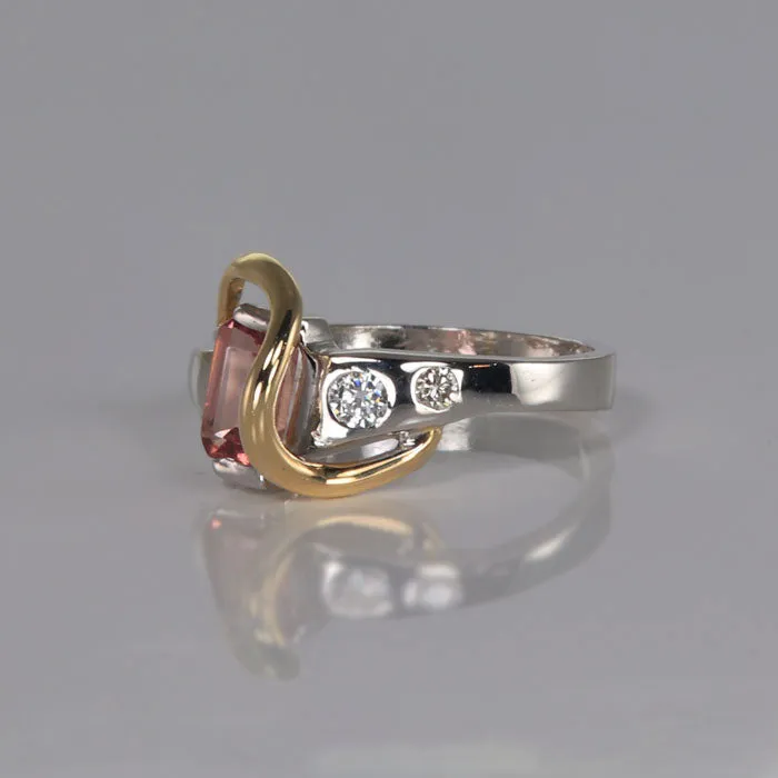 Rings Moriartys Gem Art 14K White and Yellow Gold Pink Tourmaline and Diamond Ring