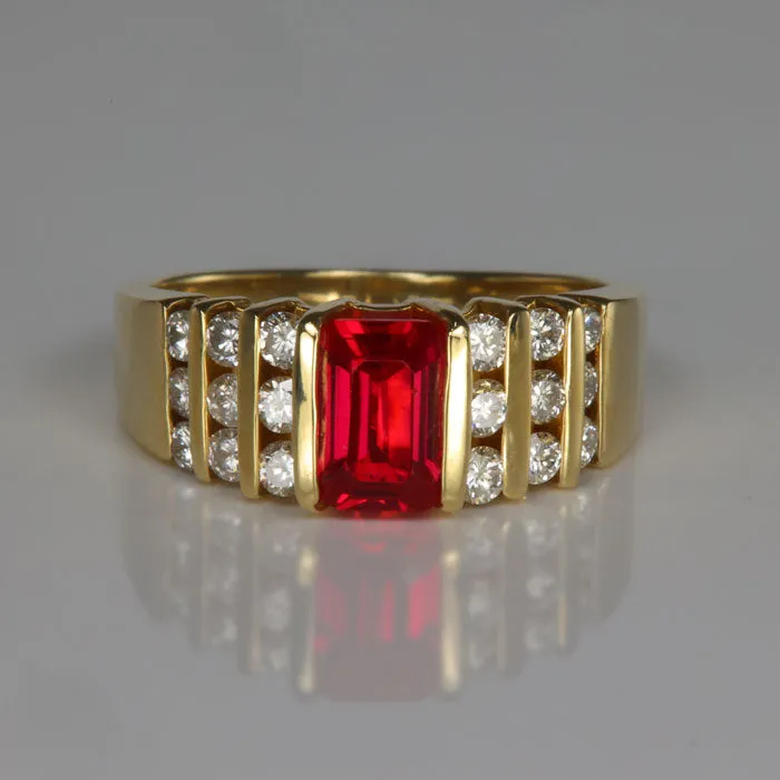 Rings Moriartys Gem Art 14K Yellow Gold Synthetic Ruby and Fine Diamond Ring Rings Moriartys Gem Art 14K Yellow Gold Synthetic Ruby and Fine Diamond Ring