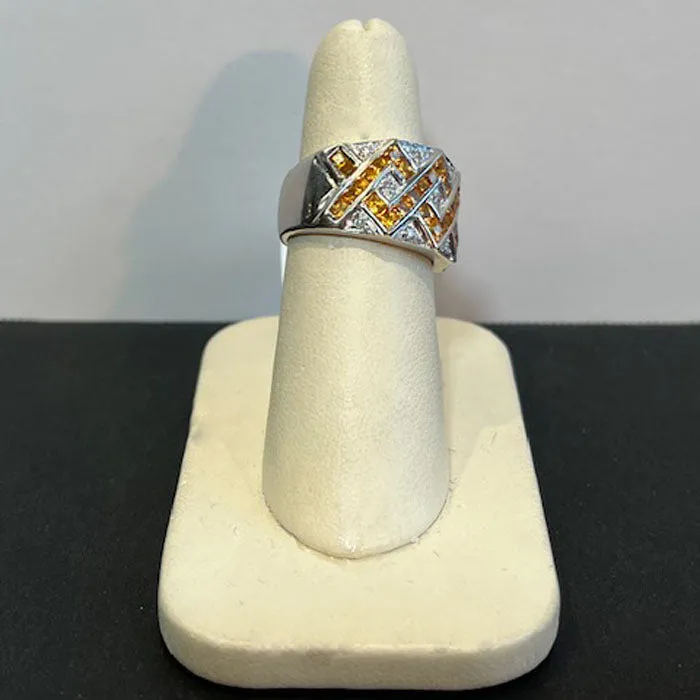 Rings Moriartys Gem Art 18K White Gold Golden Yellow Natural Sapphire and Diamond Ring
