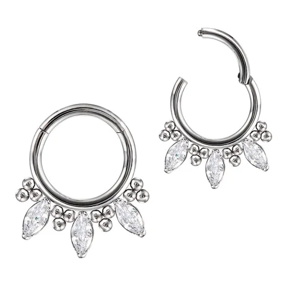 Rings Tulsa Body Jewelry Marquise Beaded Titanium Hinged Ring Rings Tulsa Body Jewelry Marquise Beaded Titanium Hinged Ring