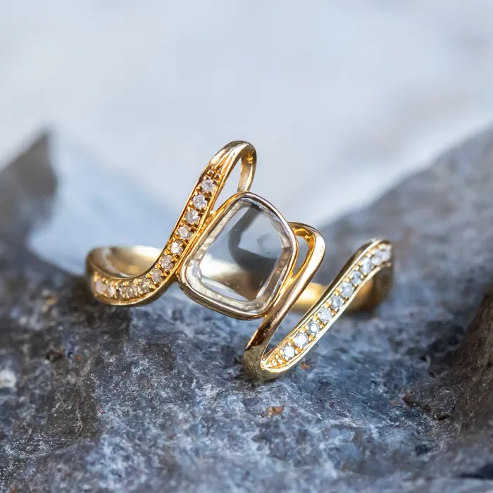 Rustic Diamond Slice Ring in 18k Yellow Gold Discovery Gems Rings