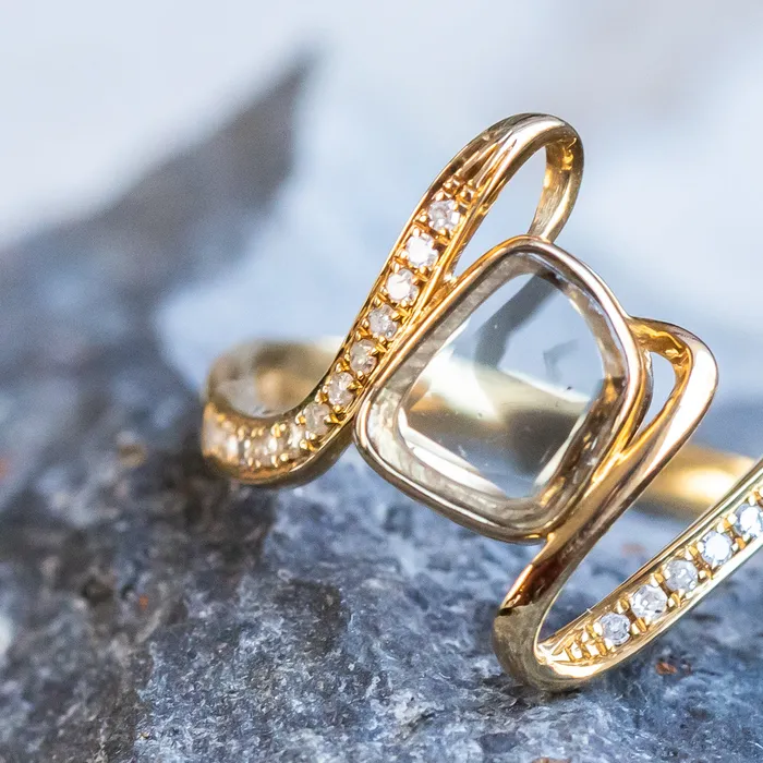 Rustic Diamond Slice Ring in 18k Yellow Gold Discovery Gems Rings
