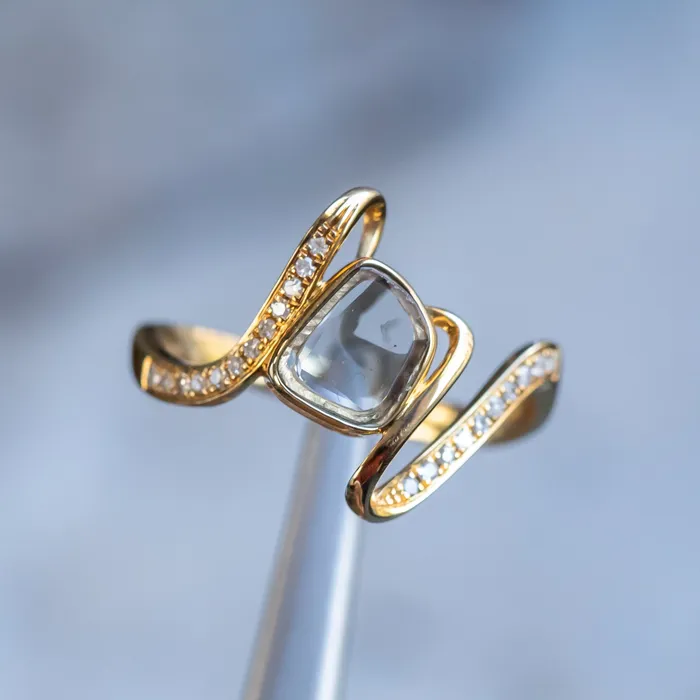 Rustic Diamond Slice Ring in 18k Yellow Gold Discovery Gems Rings
