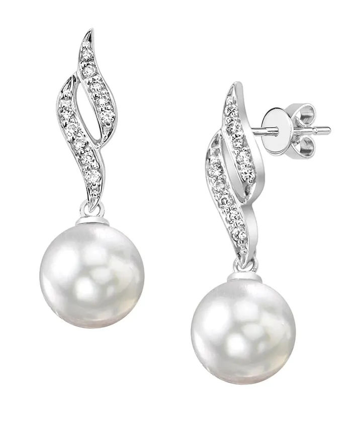 SPT Earrings White South Sea Pearl Diamond Flame Earrings