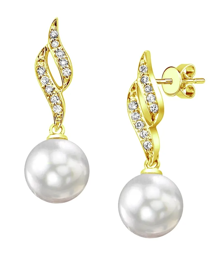 SPT Earrings White South Sea Pearl Diamond Flame Earrings