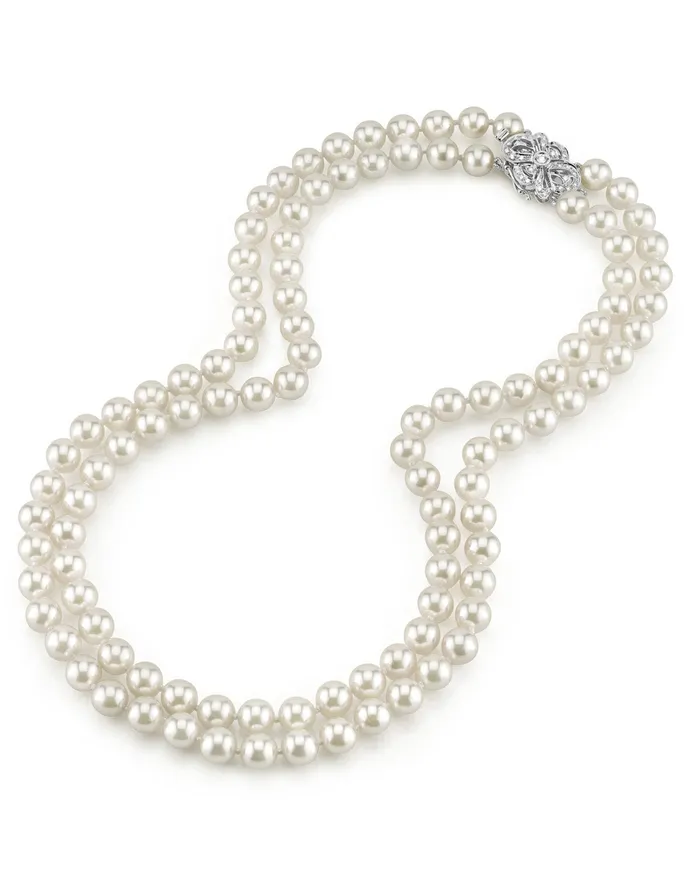 SPT Necklaces Japanese Akoya White Pearl Double Strand Necklace