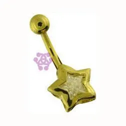 Tulsa Body Jewelry Earrings Bezel CZ Star Gold Belly Barbell