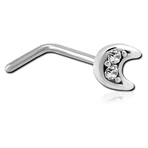 Tulsa Body Jewelry Earrings CZ Moon Stainless LBend Nose Stud