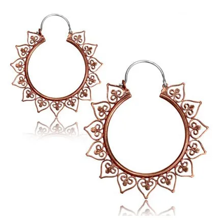 Tulsa Body Jewelry Earrings Rose Brass Bali Heart Hoop Earrings