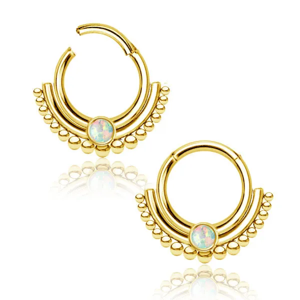 Tulsa Body Jewelry Rings Beaded Opal Gold Hinged Ring