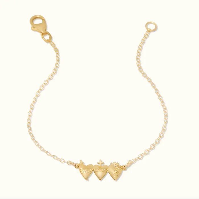 14K Gold Tiny Holy Family Hearts Bracelet TheLittleCatholic Bracelets
