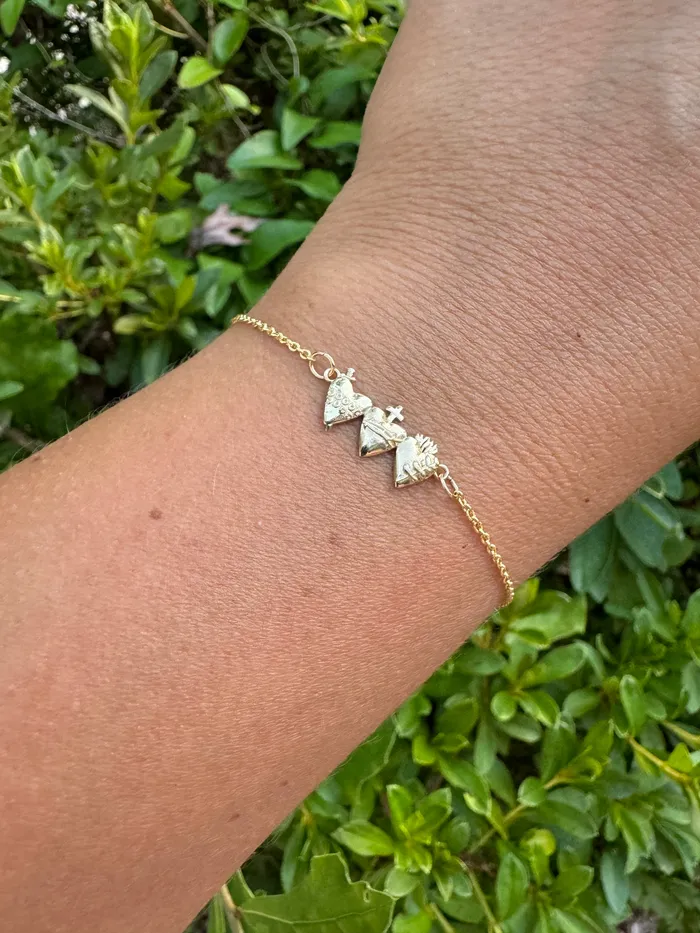 14K Gold Tiny Holy Family Hearts Bracelet TheLittleCatholic Bracelets
