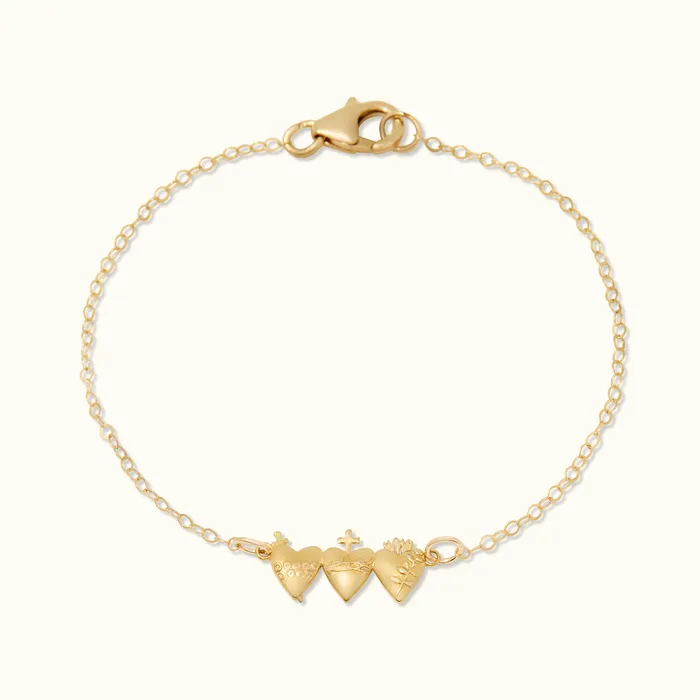 14K Gold Tiny Holy Family Hearts Bracelet TheLittleCatholic Bracelets