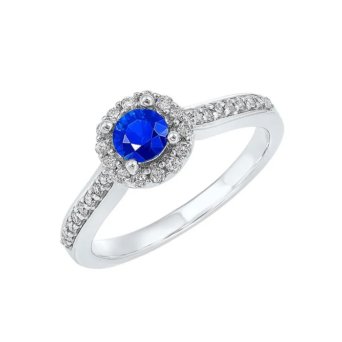14K White Gold Color Ensembles Halo Prong Created Sapphire Ring 13CT International Diamond Center Rings