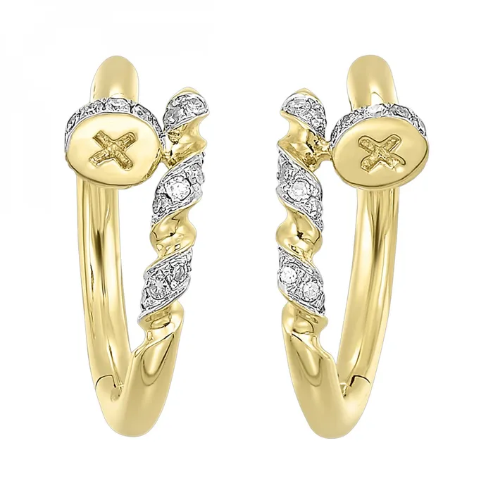 14K Yellow Gold Diamond Nail Huggie Hoop Earrings 033CTW Gems One Earrings 14K Yellow Gold Diamond Nail Huggie Hoop Earrings 033CTW Gems One Earrings