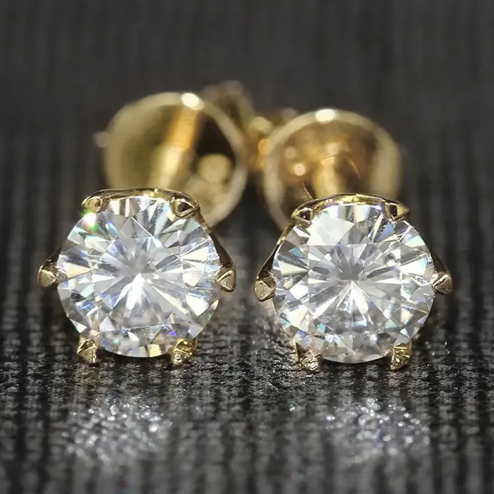14k Yellow Gold Moissanite Stud Earrings Round 1ctw Luxus Moissanite Rings Jewelry Earrings