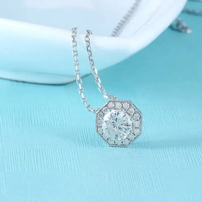 18k White Gold Necklace Moissanite 1ct Center Octagon Stone Luxus Moissanite Rings Jewelry Necklaces