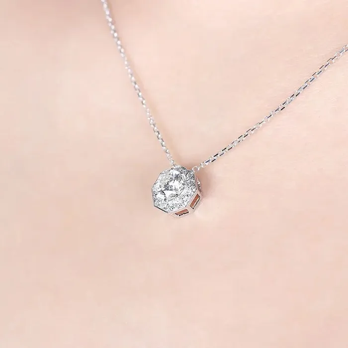 18k White Gold Necklace Moissanite 1ct Center Octagon Stone Luxus Moissanite Rings Jewelry Necklaces