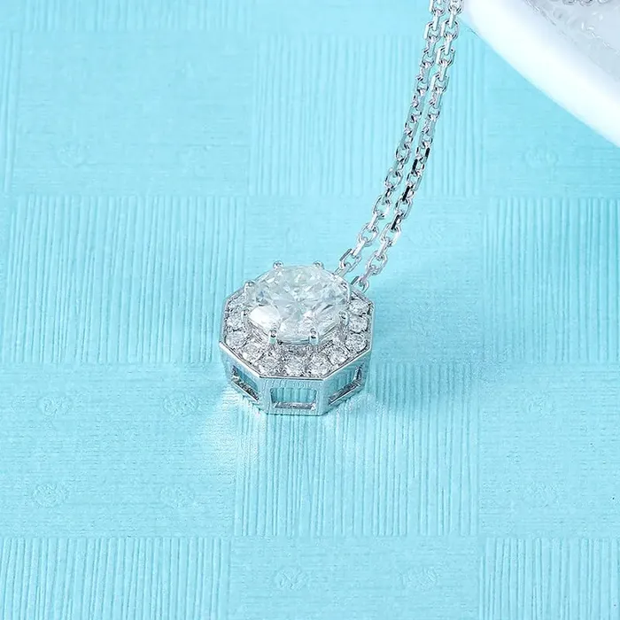 18k White Gold Necklace Moissanite 1ct Center Octagon Stone Luxus Moissanite Rings Jewelry Necklaces