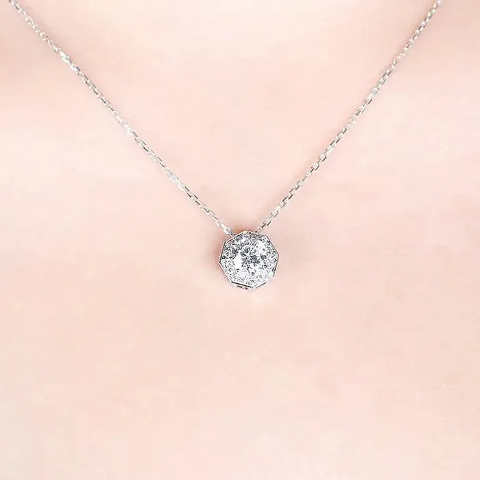 18k White Gold Necklace Moissanite 1ct Center Octagon Stone Luxus Moissanite Rings Jewelry Necklaces