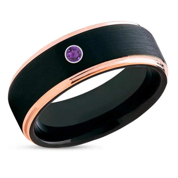 Amethyst Wedding Ring Black Tungsten Ring Rose Gold Wedding Band Mans Ring Womens Clean Casting Jewelry Rings Amethyst Wedding Ring Black Tungsten Ring Rose Gold Wedding Band Mans Ring Womens Clean Casting Jewelry Rings
