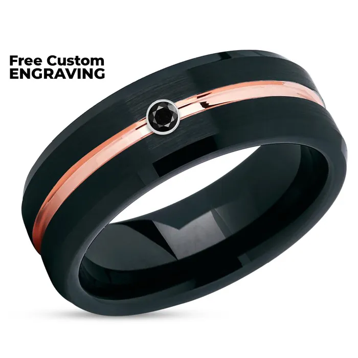 Black Diamond Wedding Ring Rose Gold Tungsten Ring Rose Gold Wedding Band Clean Casting Jewelry Rings
