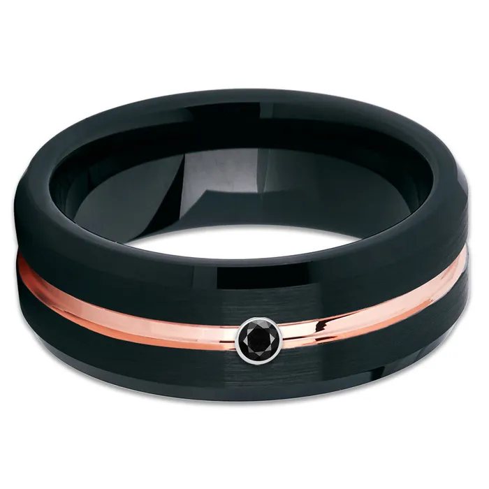 Black Diamond Wedding Ring Rose Gold Tungsten Ring Rose Gold Wedding Band Clean Casting Jewelry Rings