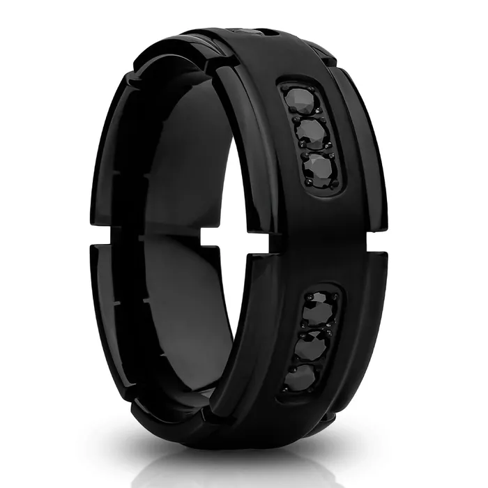 Black Titanium Wedding Band Mens Wedding Ring Black Titanium Ring 8mm Clean Casting Jewelry Rings