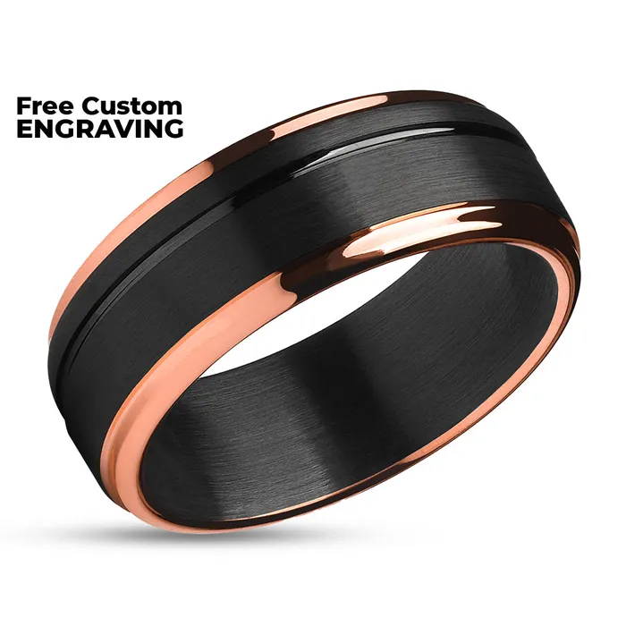 Black Wedding Ring Rose Gold Tungsten Ring Black Tungsten Ring Black Ring Clean Casting Jewelry Rings