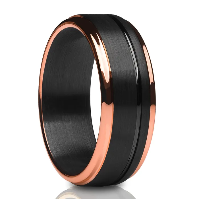 Black Wedding Ring Rose Gold Tungsten Ring Black Tungsten Ring Black Ring Clean Casting Jewelry Rings